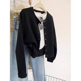 Glutinous Solid Color Simple Short Design Knitted Cardigan Women 2025 Autumn And Winter Small Man Top Sweater