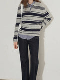 Polo Collar Knitted Sweater For Women's Autumn New Niche Gentle And Simple Loose Long-Sleeved