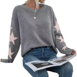 And Winter Women's Knitted Sweater Fashion Pure Color Five-Pointed Star-Colored Collar Collar