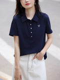 Vintage Red Elegant POLO T-Shirt 2025 Summer New Commuting Shoulder Slim