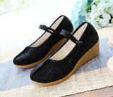 Zingj Heels Single Shoes Pure Color Plain Spring And Autumn Cloth Shoes Jacquard Cotton Buckle Retro Women's
