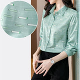 Women's Silk Shirt Blouses for Women Fashion Printed Button Up Clothes Women Polo Neck Long Sleeve Top Woman Basic