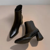 Boots 2025 Autumn And Winter New Korean Fashion Sharp Head Thick Side Zipper Short Fashion Pure Black Women's