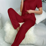And Summer On The New Pajamas Female Milk Silk Short Sleeve Trousers Suit Classic Solid Color Casual