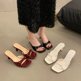 High-Heeled Slippers 2025 New Women's Summer Outside The Square Head Thin Heel Drag Bow Sandals