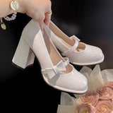 2025 New High-Heeled Pink Square Leather Shoes Thick Heel Sweet Bow Single Shoes Women's Single