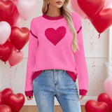 Autumn And Winter Hot Sweater Women Hit The Color Love Peach Collar Knitted Jersey Valentine's