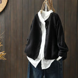Spring And Autumn Knitted Cardigan Coat Women Retro Literature And Art Loose Leisure Long-Sleeved Sweater