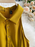 Women's Romper Spring Autumn 2023 Turn-Down Collar Sleeveless Vintage Playsuits Female Off Shoulder Pleated Jumpsuit New