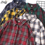 Plaid Shirt Autumn Harajuku Long Sleeve Womens Blouses And Tops Loose Cotton Button Checked Lady Shirt Outwear Spring