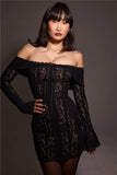 Lace Long Sleeve Off-shoulder Dress- Outfit