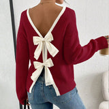 And Winter New Sweater Women's Fashion Back Bow Decorated Round Collar Knitted