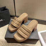 Bottom With Square Slippers Women Summer Wear High-Hee Broadband Strip Cold