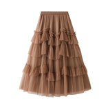 Skirt 2025 Spring New Mesh Dress Design Half-Dress Net Yarn Splicing Ponpong Skirt