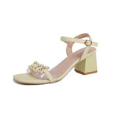 Summer New Coarse Heel Sandals Coarse Heel Outside Wearing A Buckle Side Toe High-Heeled Shoes