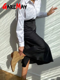 Midi Maxi Long High Waist Satin Skirt Women Elegant Silk A-Line Solid Vintage Ol Ladies Summer Skirts