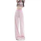 Zingj Pink Fur Edge High Waist Wide Leg Jeans Female Summer New Design Sense Loose Hanging Sense Straight Tube Mop The Floor