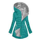 Winter Warm Wool Collar Cotton Clothes Women Zipper Long Sleeves Cotton Coat Hooded