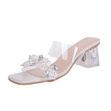 Transparent Crystal Diamond-Embossed Coarse Slippers Women's Shoes 2025 New Summer Outside The Water Drill High-Heeled