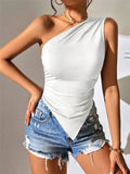 Women's New Body Repair Irregularly Slanted Shoulder Sexy Shoulder Vest T-Shirt Lady's