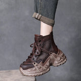 Layer Of Cow Skin Retro Cool Boots Women 2025 Summer New Breathable Hollow Mesh Sandals Thick Soles Leisure Short