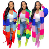 Zingj New Women's Casual Contrast Color Cardigan Handmade Knitted