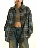 Zingj Brand Two-Color Hair Grinding Plaid Shirt Men And Women Spring Retro Loose Casual Long-Sleeved Shirt Matching