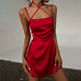 Zingj 2023 New Net Color Cross Hanging Neck Sling Sexy Dress