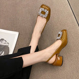 New Baotou Sandals French Retro Square Drill Buckle After The Air Coarse Temperament Fairy