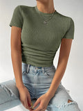 And Summer New Products To Repair The Folding Round Collar Knitting Short-Sleeved