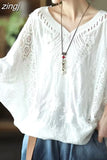 Embroidery Summer Blouse 2023 Loose Butterfly Bat Sleeve Lace Shirt Woman Hollow Solid Fashion Women Blouses Tops