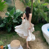 Zingj Holiday Backback Satin Sling Dress Female Early Spring 2023 New High Waist Slim Advanced Feeling