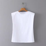 Spring Style Shoulder Pads Loose Multicolor Sleeveless Round Collar T-Shirt