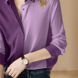 Stitched Purple Blouse Women Tops Autumn Spring 2023 New French Style Office Lady Slim Fit Shirt Clothes Blusas