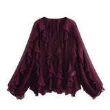 2025 Women's New Fashion Butterfly Tacked With Overlays Decoration French Lantern Sleeve Long Sleeve