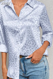 Spring Office Lady Tops Long Sleeve Leopard Jacquard Blouse Turn Down Collar Button Shirt Autumn Fashion Tops Elegant