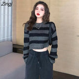 Sweaters Women Loose Striped Lazy Student Autumn Long Sleeve Chic Stylish Popular Ladies Pullovers Soft Knitted Wear