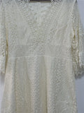 Lace Dress Women White Mini Dress Summer V Neck Sexy Hollow Out Short Sundress Flared Sleeve Lady Party