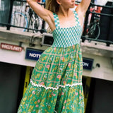 Women's Suspension Printed Dress Fashioned Lace-Back With Cake Dress