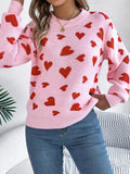 Shooting 2025 Autumn And Winter Casual Love Lantern Sleeve Sweater Valentine's Day Women's
