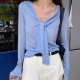 Atmosphere] Temperament Wool Niche Gentle Round Collars On The Shoulder Of The Small Knitted Shirt With Long-Sleeved Knitted