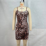 Zingj Women's Leopard Print Sexy Off-The-Shoulder Halter Dress Women's Backpack Hip