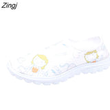 Cartoon Nurse Doctor Print Women Sneakers Slip on Light Mesh Shoes Summer Breathable Flats Shoes Zapatos