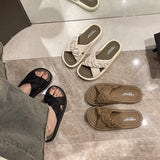 Wind Slippers Women's Summer Wear Net Red Folds Cross-Belt 2025 New Flat-Bottomed French Cool