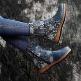 Autumn And Winter New Martin Boots Women's Embroidery Fashion Flat-Bottomed Boots Belt Buckle Short
