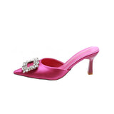 Summer New Korean Version Of The Diamond Side Buckle Tip Bun Head Half Drag Thin And Cool Slippers Women's