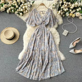 New Seaside Holiday Dress Women Spring And Autumn 2025 New Sexy V Receive Lanky