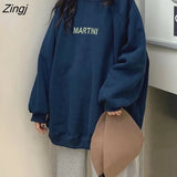 Women Chic Letter High Street All-match Simple Unisex Couples Boyfriend Thicker Fall Basic Lady Clothing Long
