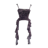 Real Shooting 2024 New Niche Babes Print Sling Vest Hem With Lotus Leaf Edge Sleeveless Top
