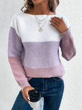 And Winter Round Collar Splicing A Hundred Striped Sweater Women Lazy Wind Top Loose Large-Size Knitted
